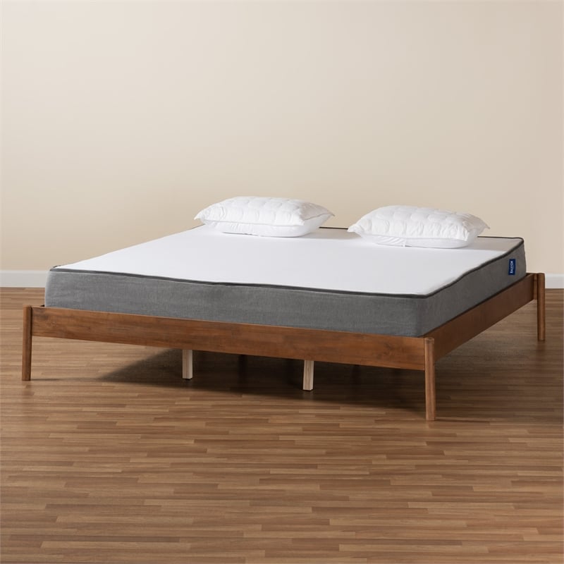 Baxton Studio Agatis Ash Walnut Finished Wood Queen Size Bed Frame