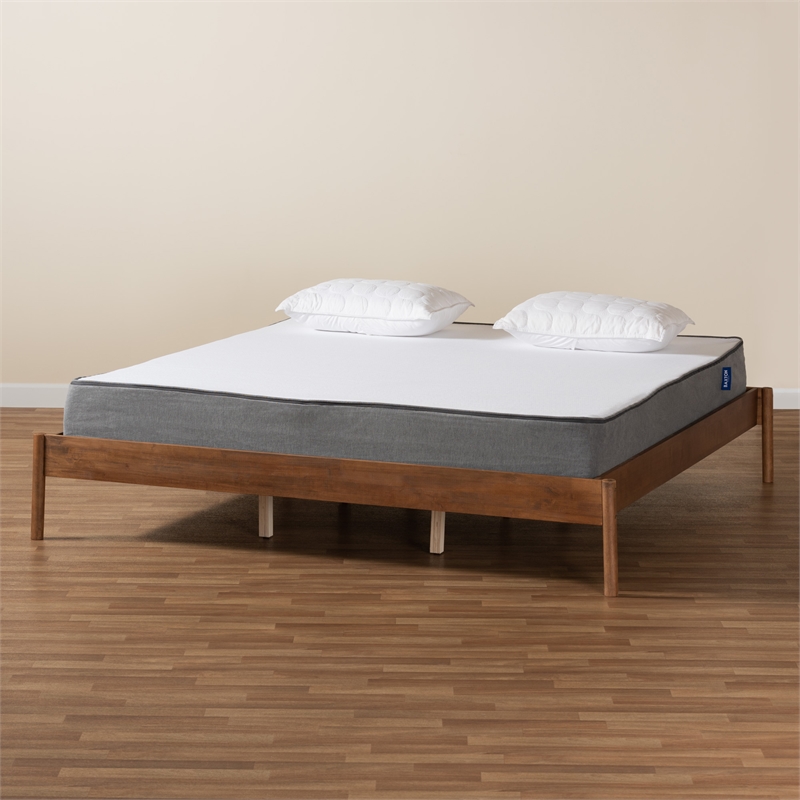 Baxton Studio Agatis Ash Walnut Finished Wood King Size Bed Frame