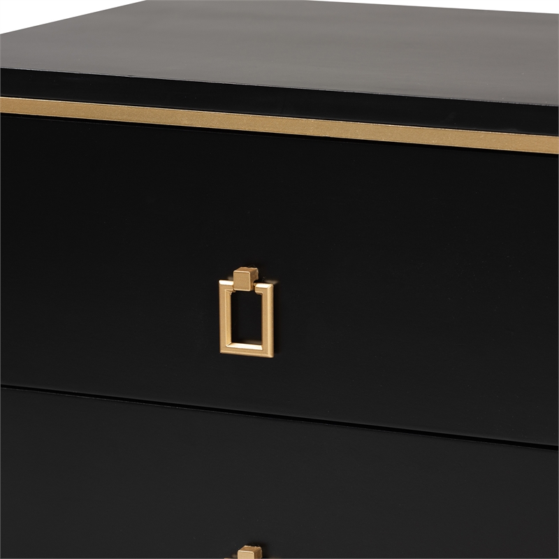 Baxton Studio Donald Black Finished Wood and Gold Metal 2-Drawer End Table