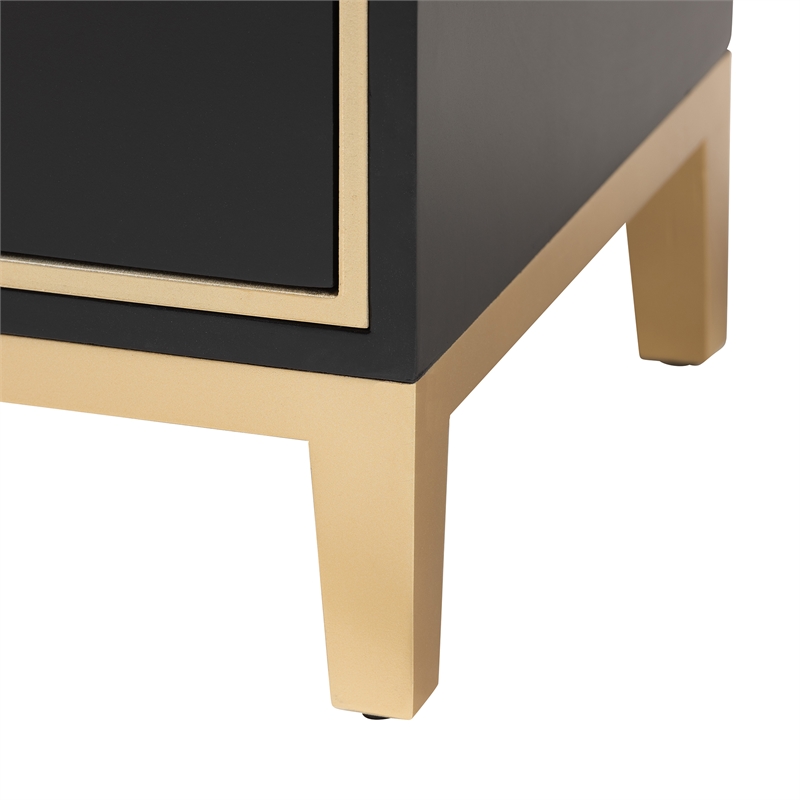Baxton Studio Donald Black Finished Wood and Gold Metal 2-Drawer End Table