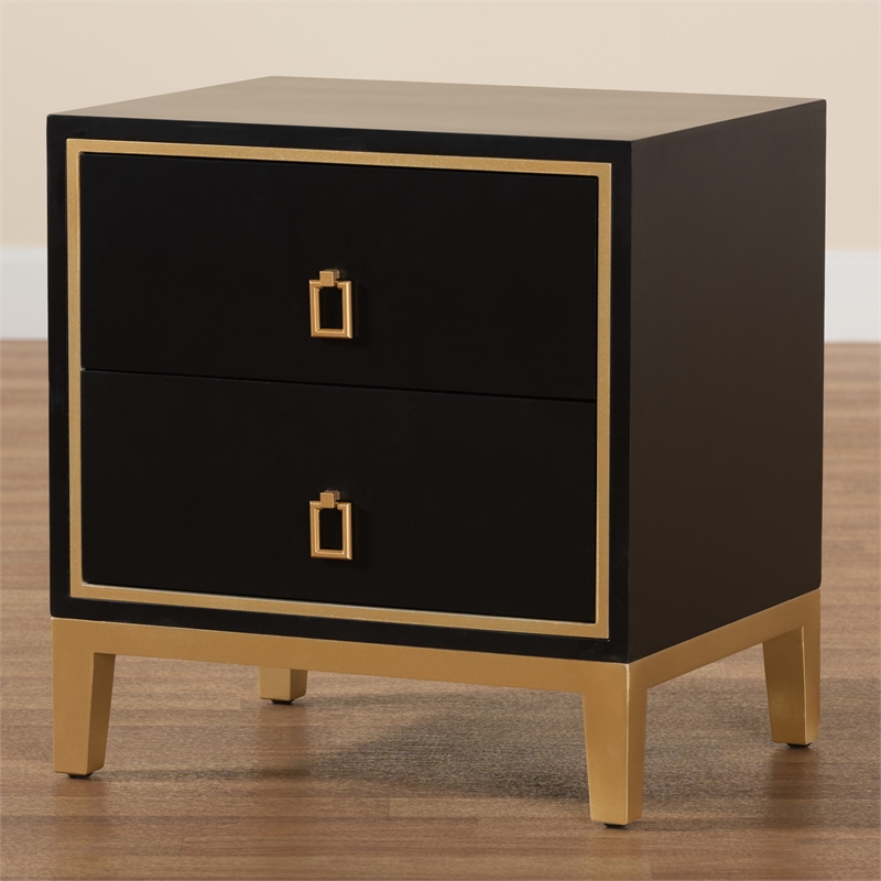 Baxton Studio Donald Black Finished Wood and Gold Metal 2-Drawer End Table