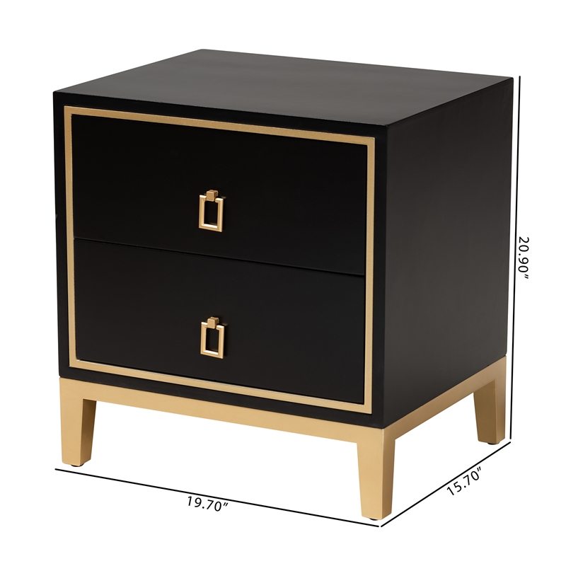 Baxton Studio Donald Black Finished Wood and Gold Metal 2-Drawer End Table
