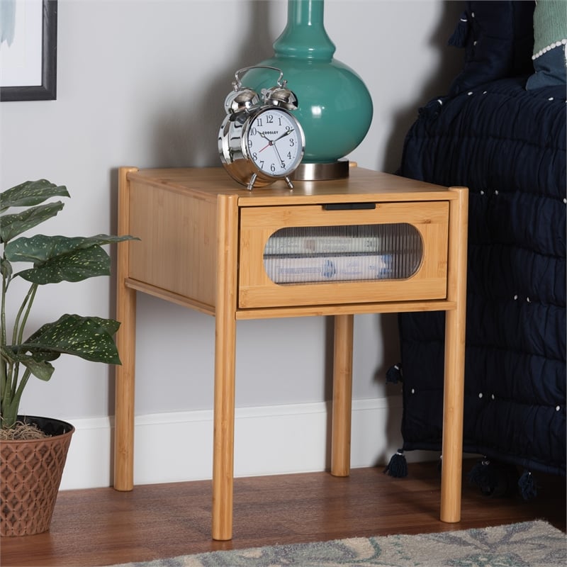 Baxton Studio Naresh Natural Brown Bamboo Wood 1-Drawer End Table