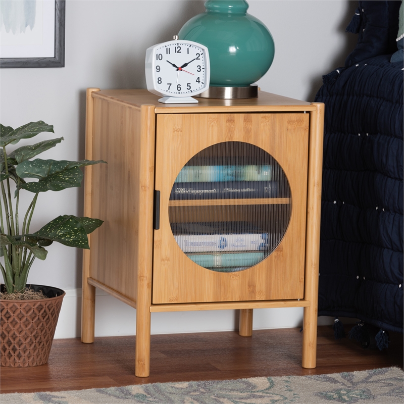 Baxton Studio Naresh Natural Brown Bamboo Wood 1-Door End Table