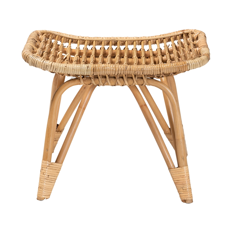 Baxton Studio Earvin Modern Bohemian Natural Brown Rattan Footstool