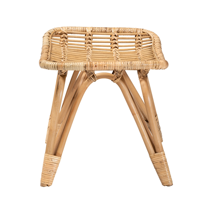 Baxton Studio Earvin Modern Bohemian Natural Brown Rattan Footstool