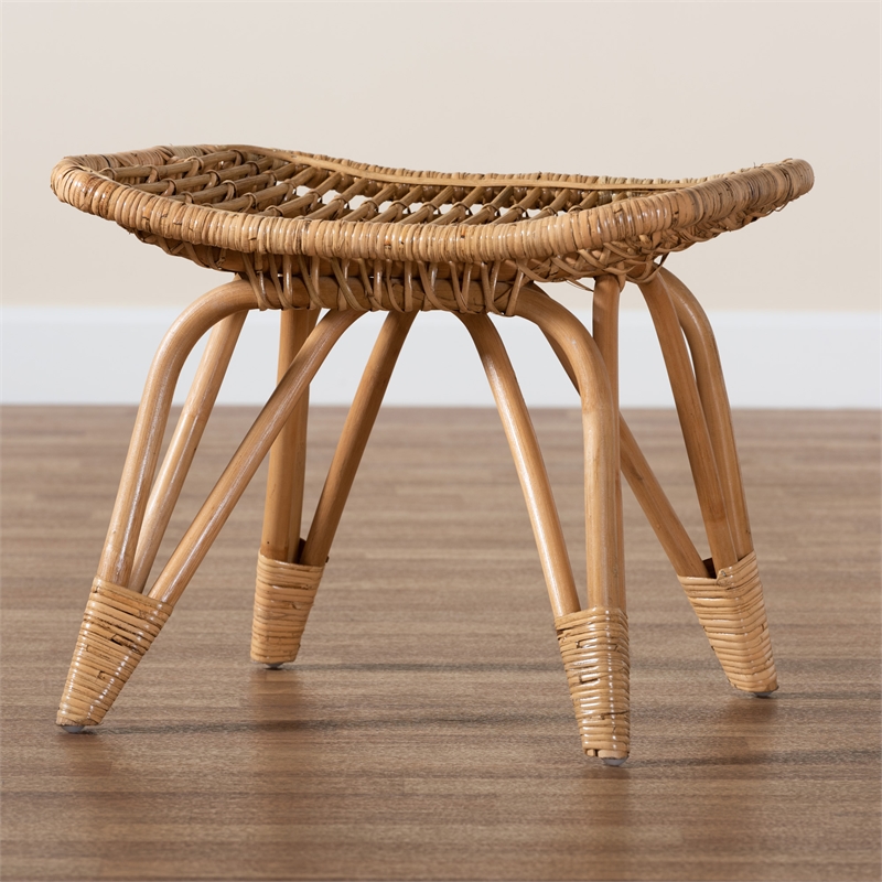 Baxton Studio Earvin Modern Bohemian Natural Brown Rattan Footstool