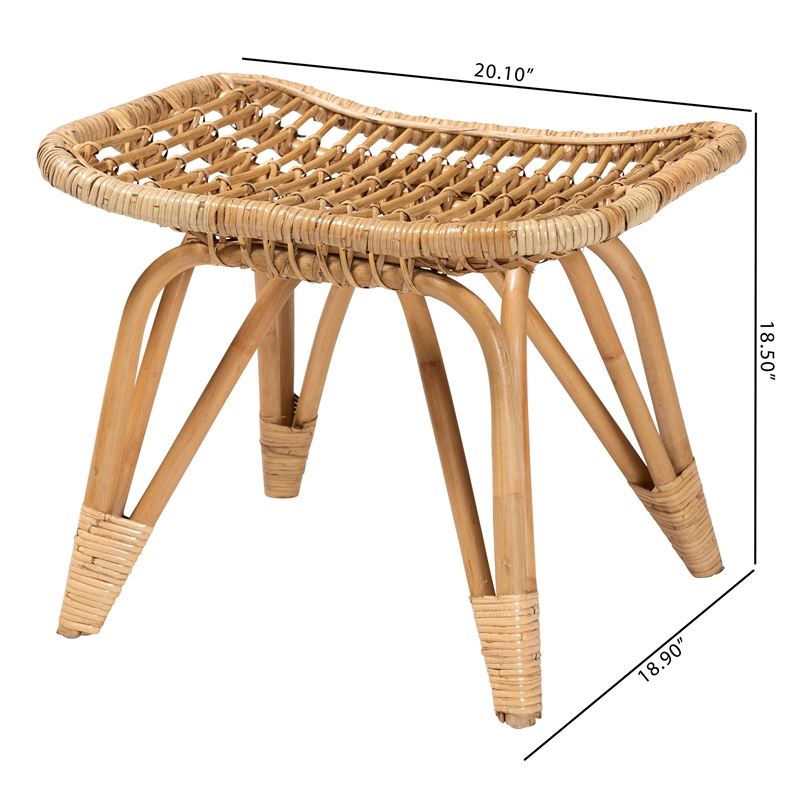 Baxton Studio Earvin Modern Bohemian Natural Brown Rattan Footstool