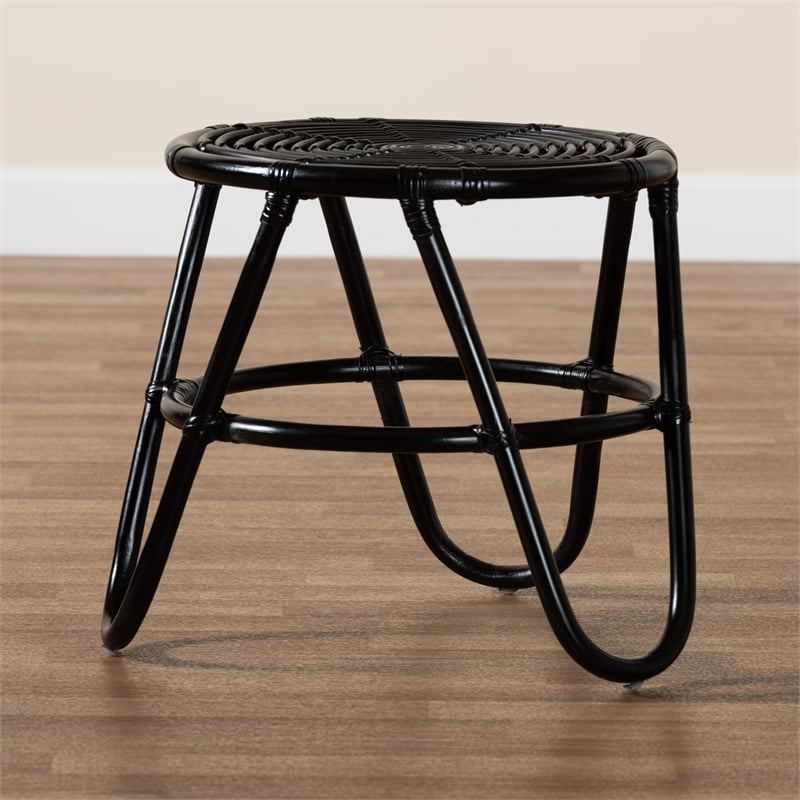 Baxton Studio Pertessa Modern Bohemian Black Finished Rattan End Table
