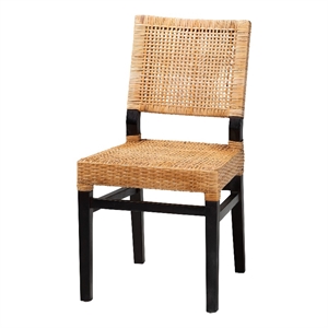 Baxton Studio Lesia Brown Rattan and Espresso Brown Mahogany Wood Dining Chair