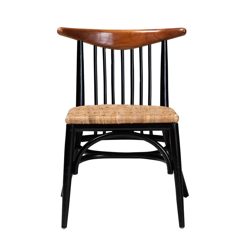 Baxton Studio Parthenia Two-Tone Black and Brown Wood and Rattan Dining Chair