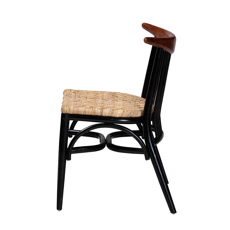 Baxton Studio Parthenia Two-Tone Black and Brown Wood and Rattan Dining Chair
