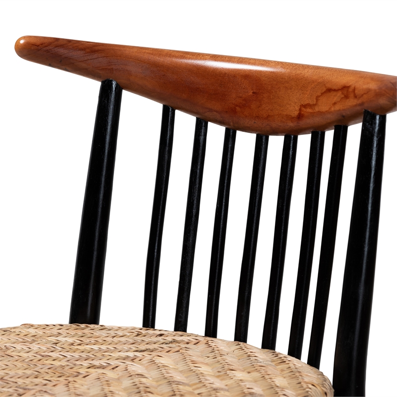 Baxton Studio Parthenia Two-Tone Black and Brown Wood and Rattan Dining Chair