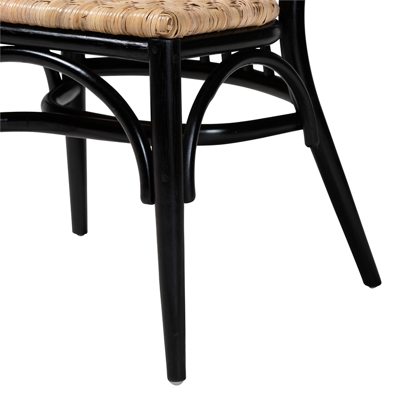 Baxton Studio Parthenia Two-Tone Black and Brown Wood and Rattan Dining Chair