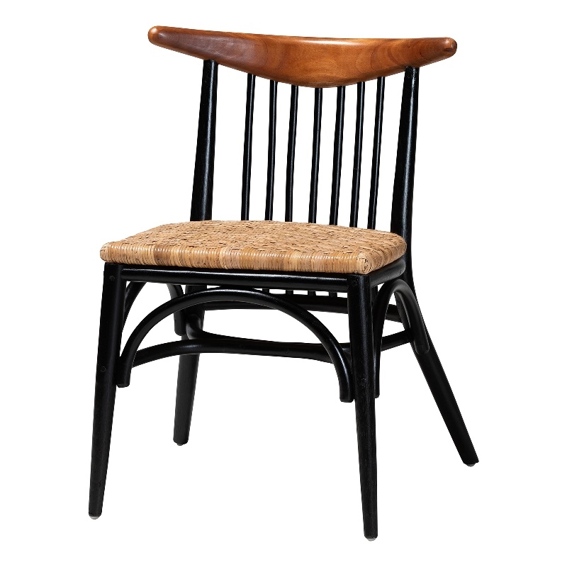 Baxton Studio Parthenia Two-Tone Black and Brown Wood and Rattan Dining Chair