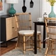 Baxton Studio Kim White Fabric and Natural Brown Rattan Dining Chair