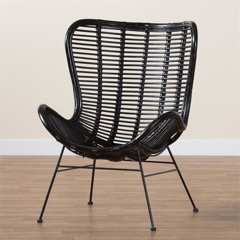 Baxton Studio Colorado Modern Bohemian Black Rattan and Metal Accent Chair