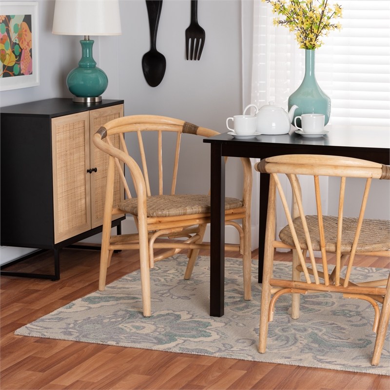 Baxton Studio Kyoto Natural Brown Rattan Dining Chair