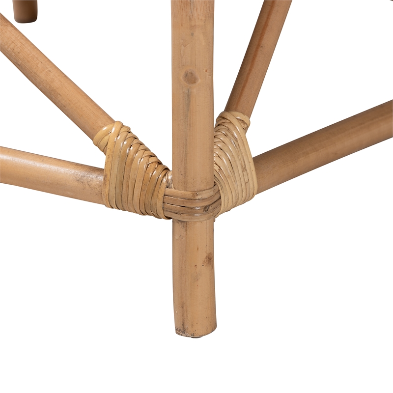 Baxton Studio Patsy White Fabric and Natural Brown Rattan Armchair