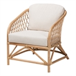 Baxton Studio Patsy White Fabric and Natural Brown Rattan Armchair
