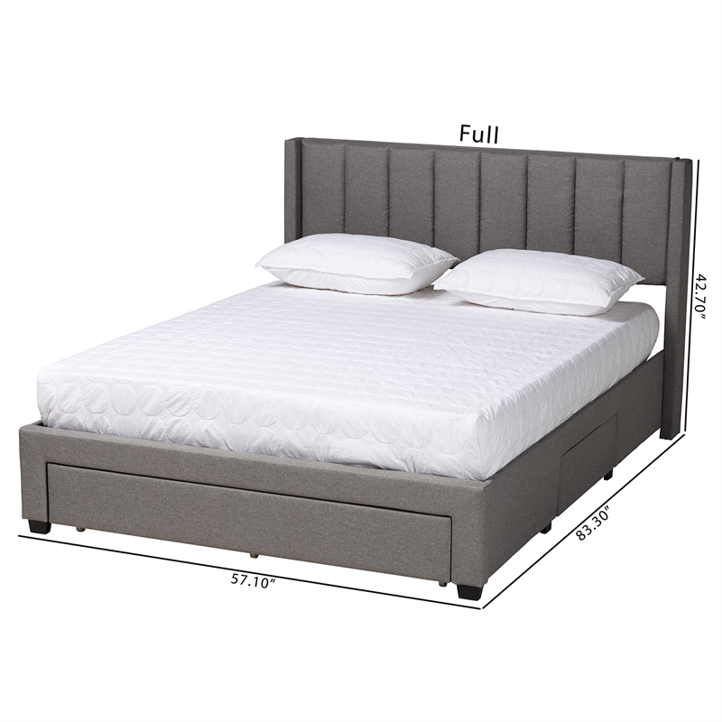 Baxton Studio Coronado Grey Fabric Full Size 3-Drawer Storage Platform Bed