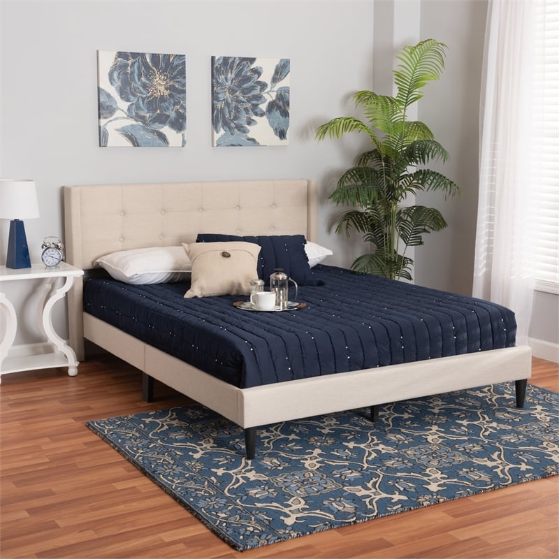 Baxton Studio Casol Beige Fabric Upholstered Queen Size Platform Bed
