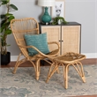 Baxton Studio Earvin Natural Brown Rattan 2-Piece Armchair and Footstool Set