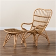 Baxton Studio Earvin Natural Brown Rattan 2-Piece Armchair and Footstool Set