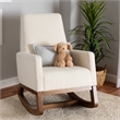Baxton Studio Yashiya White Boucle Upholstered and Brown Wood Rocking Chair