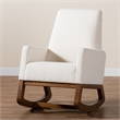 Baxton Studio Yashiya White Boucle Upholstered and Brown Wood Rocking Chair