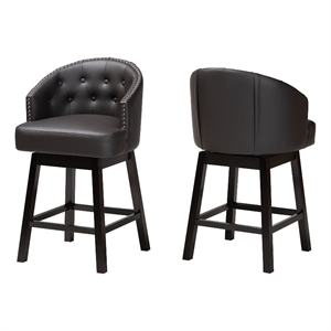 Baxton Studio Theron Brown Faux Leather and Brown Wood 2-Piece Counter Stool Set