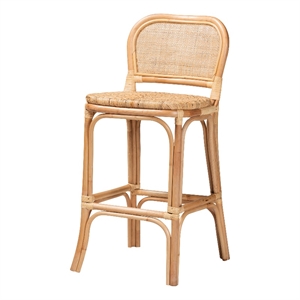 Baxton Studio Adrena Modern Bohemian Natural Brown Rattan Bar Stool