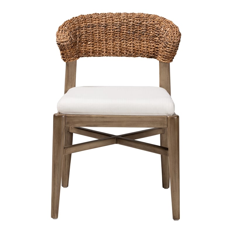 Baxton Studio Chloe Brown Mahogany Wood and Natural Rattan Dining Chair