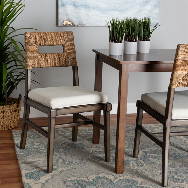 Baxton Studio Porsha Brown Mahogany Wood and Natural Rattan Dining Chair
