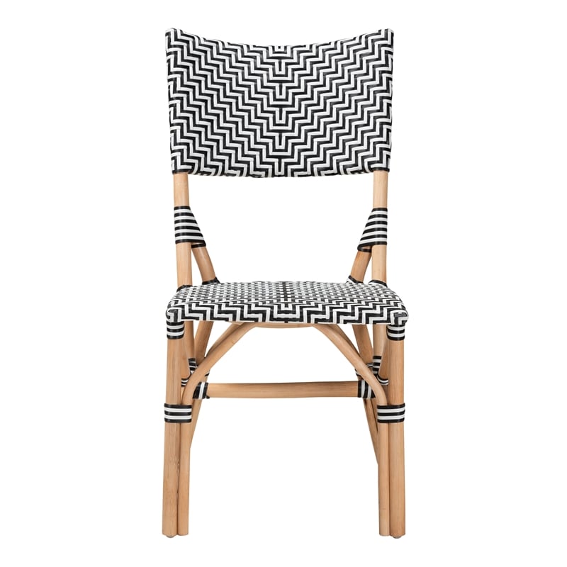 Baxton Studio Wagner Black and White Weaving and Natural Rattan Bistro Chair