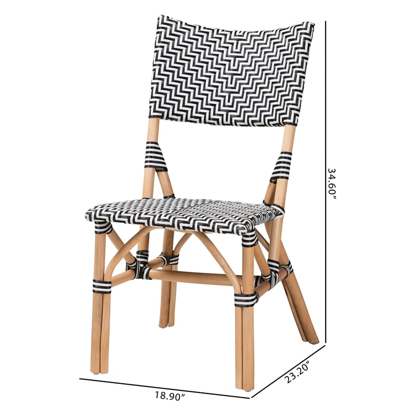 Baxton Studio Wagner Black and White Weaving and Natural Rattan Bistro Chair