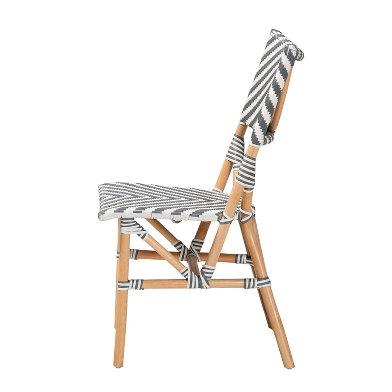 Baxton Studio Shai Gray and White Weaving and Natural Rattan Bistro Chair