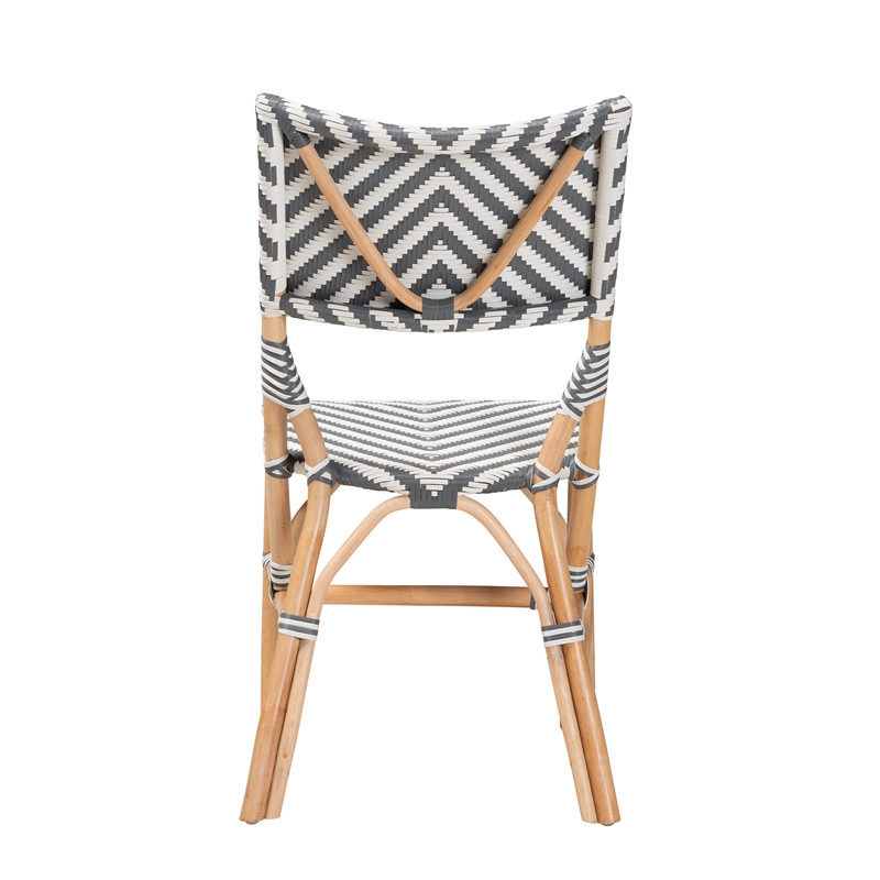 Baxton Studio Shai Gray and White Weaving and Natural Rattan Bistro Chair