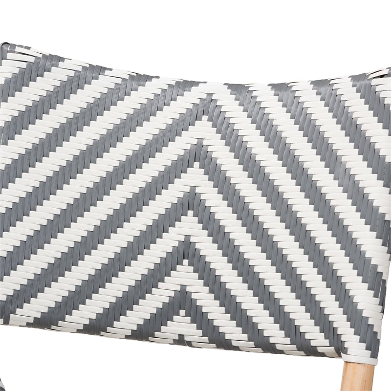 Baxton Studio Shai Gray and White Weaving and Natural Rattan Bistro Chair