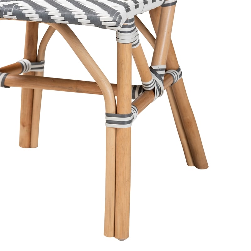 Baxton Studio Shai Gray and White Weaving and Natural Rattan Bistro Chair