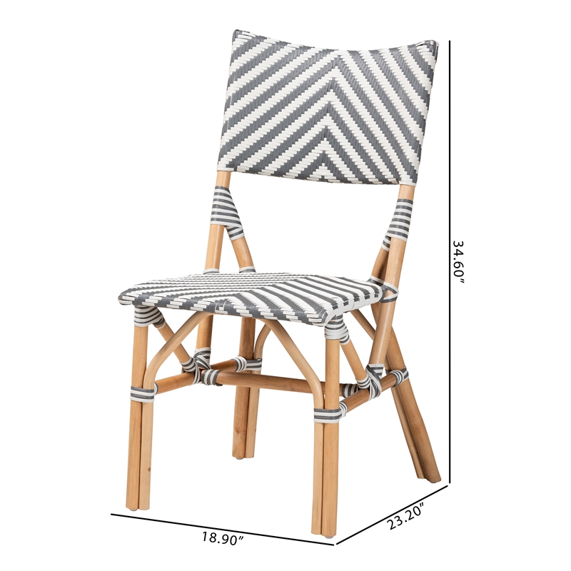 Baxton Studio Shai Gray and White Weaving and Natural Rattan Bistro Chair