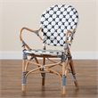 Baxton Studio Bryson Blue and White Weaving and Natural Rattan Bistro Chair