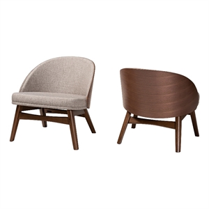 baxton studio lovella gray fabric and walnut brown wood 2-piece accent chair set