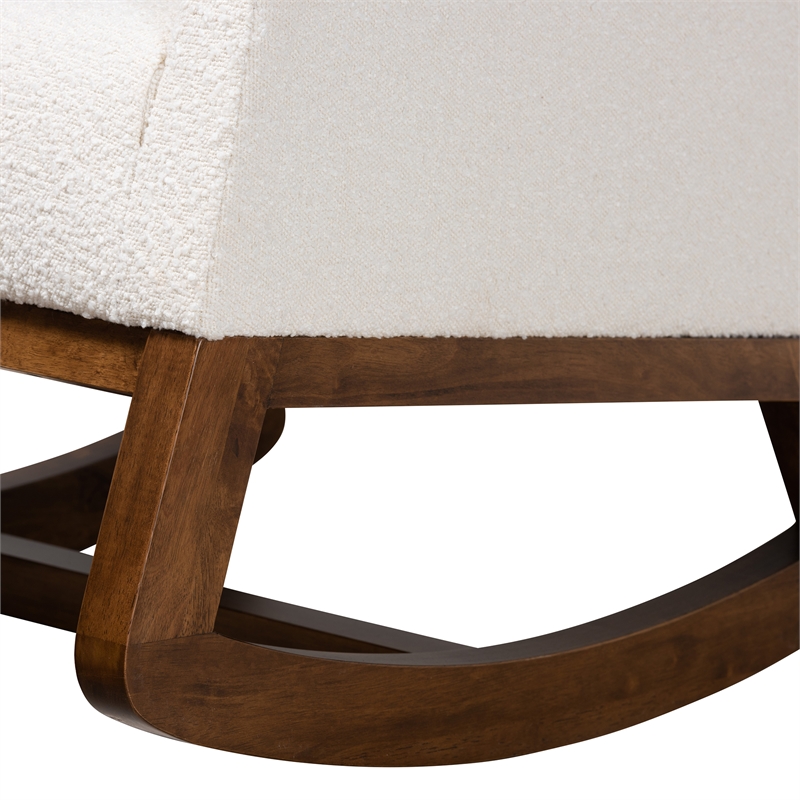 Baxton Studio Yashiya White Upholstered Brown Wood 2-Piece Chair and Ottoman Set