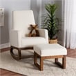 Baxton Studio Yashiya White Upholstered Brown Wood 2-Piece Chair and Ottoman Set