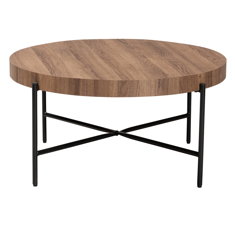 Baxton Studio Umar Brown Finished Wood and Black Metal Coffee Table