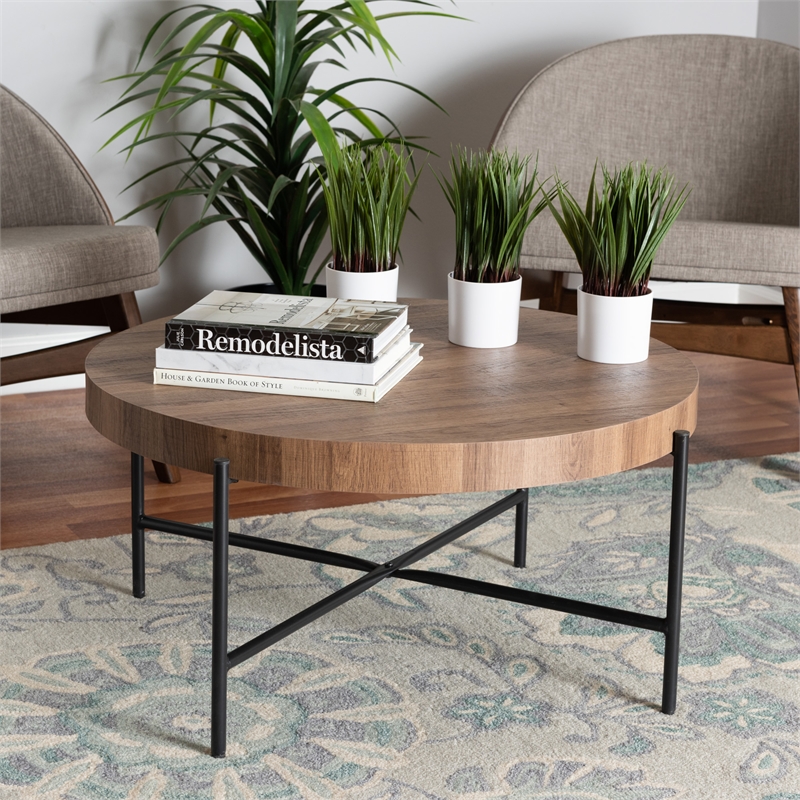 Baxton Studio Umar Brown Finished Wood and Black Metal Coffee Table