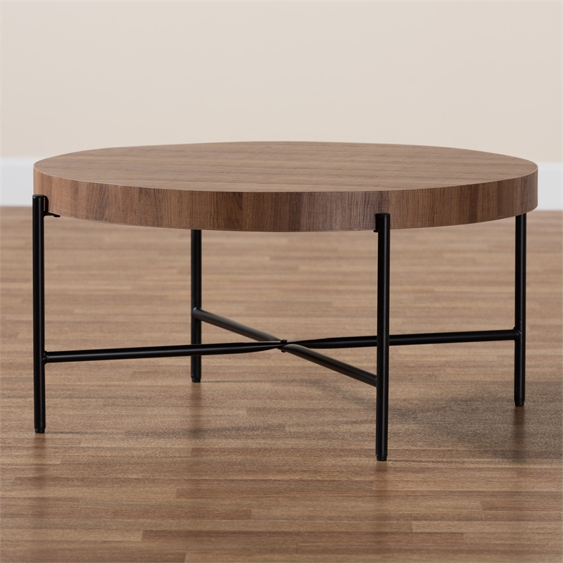Baxton Studio Umar Brown Finished Wood and Black Metal Coffee Table