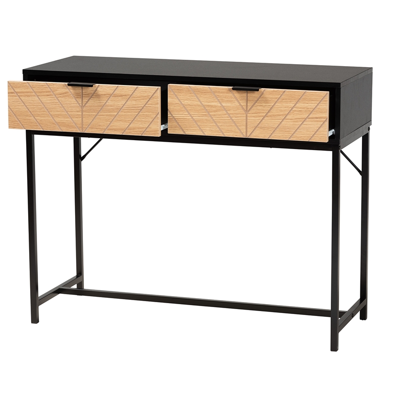 Baxton Studio Jacinth Two-Tone Brown Wood and Black Metal 2-Drawer Console Table