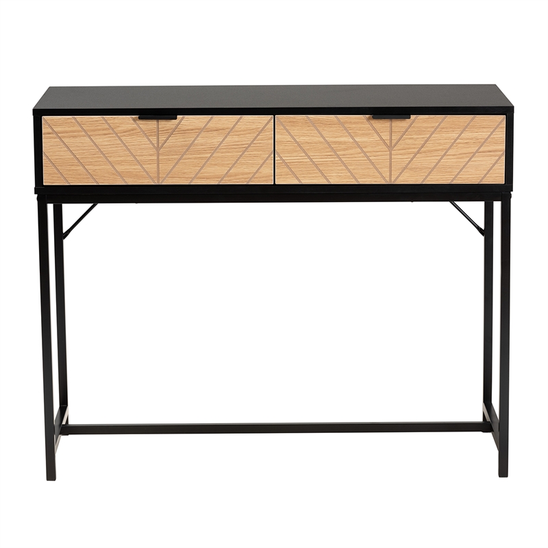 Baxton Studio Jacinth Two-Tone Brown Wood and Black Metal 2-Drawer Console Table